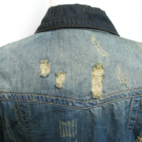 White Crow Denim Jean Jacket Thrashed Distressed Apocalyptic Womens Size Large - Picture 12 of 16